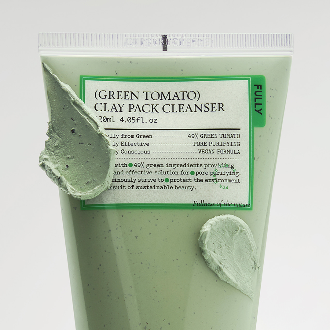 FULLY Green Tomato Clay Mask Cleanser بولي منظف وقناع الطماطم الخضراء النباتي لامتصاص دهون المسام وتنقيتها بفعالية
