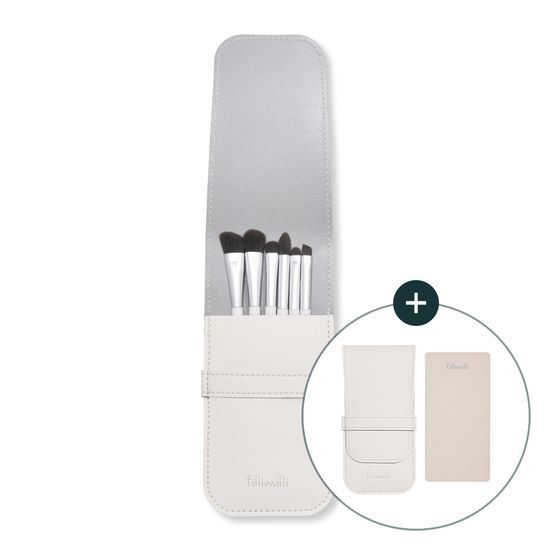 FILLIMILLI Eye Makeup Brush Kit فيلي ميلي مجموعة فرش مكياج العيون مجموعة احترافية تضم 6 فرش مع حقيبة ومرآة لتطبيق مكياج العيون بدقة وأناقة