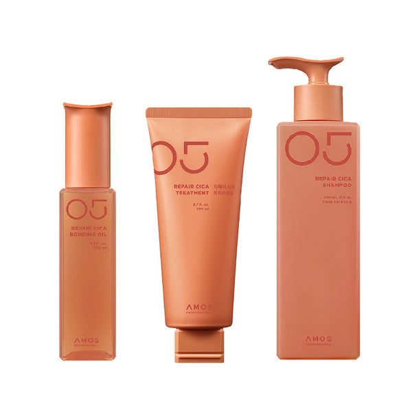 AMOS PROFESSIONAL Repair Cica Set مجموعة إصلاح الشعر بالسيكا (شامبو / تريتمنت / زيت)